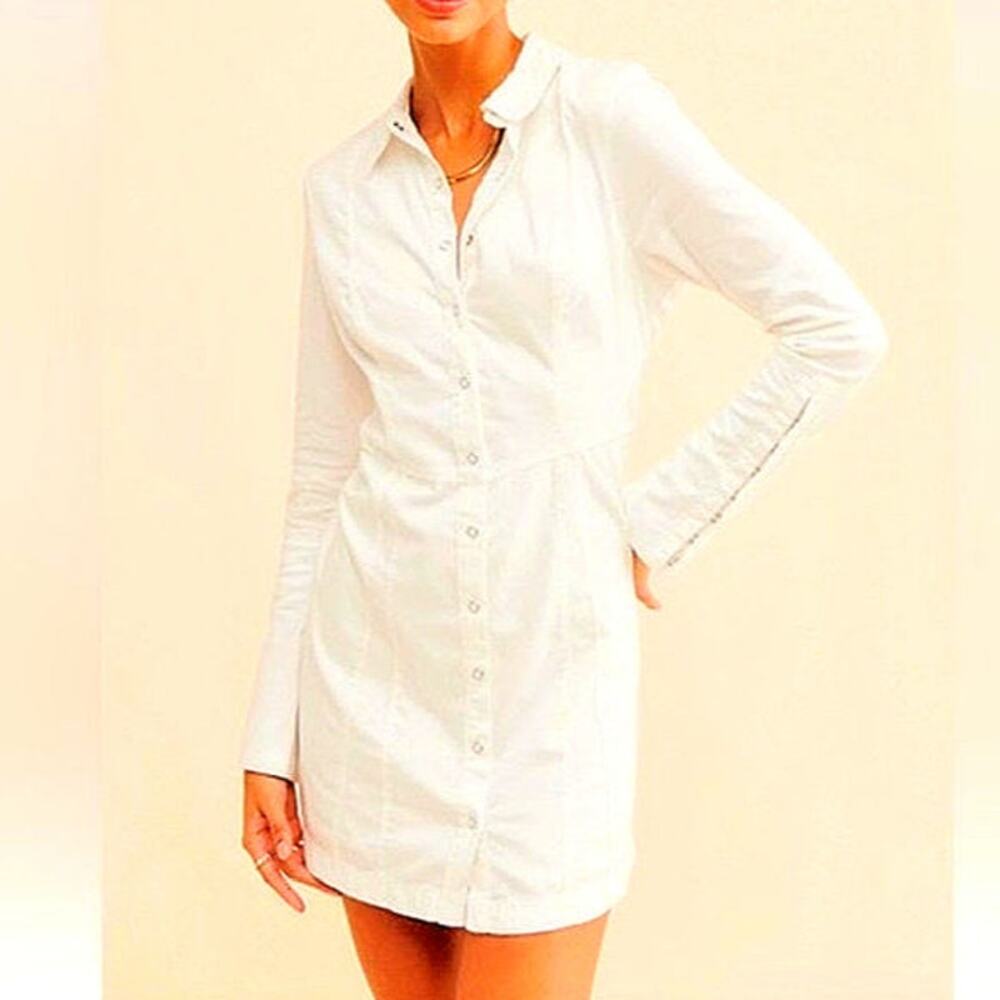 Free People EUC Thea Snap Front dress hook sleeves Large white ivory

$128